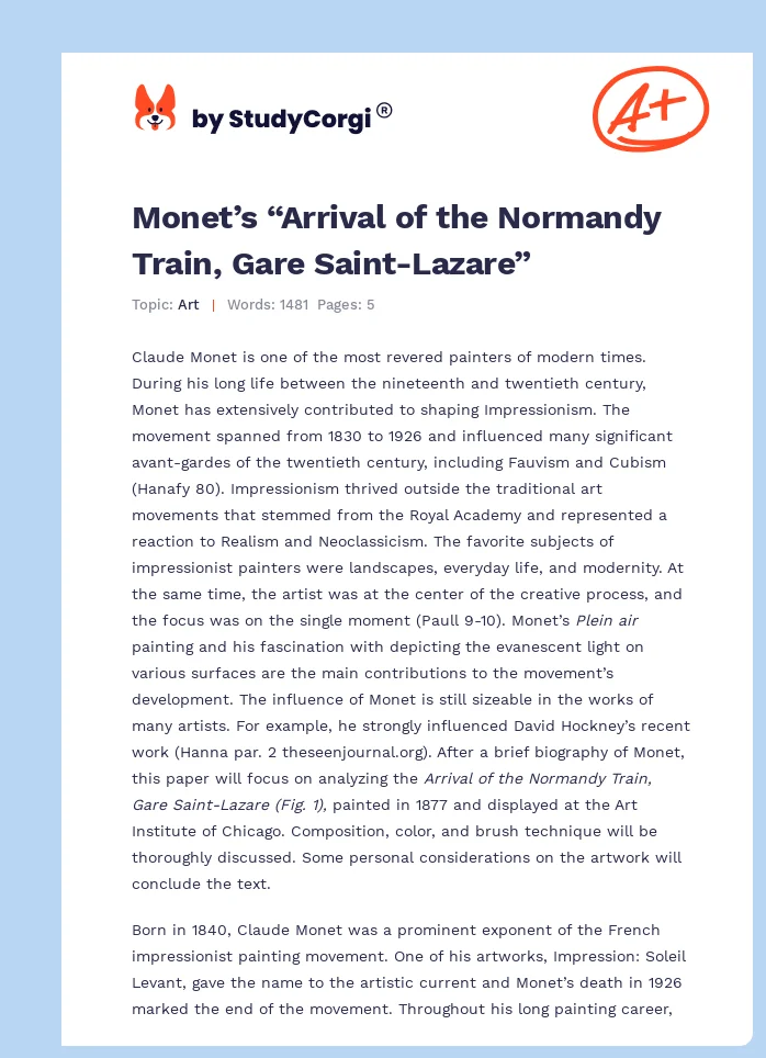 Monet’s “Arrival of the Normandy Train, Gare Saint-Lazare”. Page 1