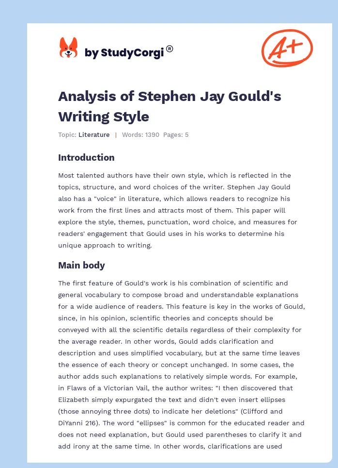 Analysis of Stephen Jay Gould's Writing Style. Page 1