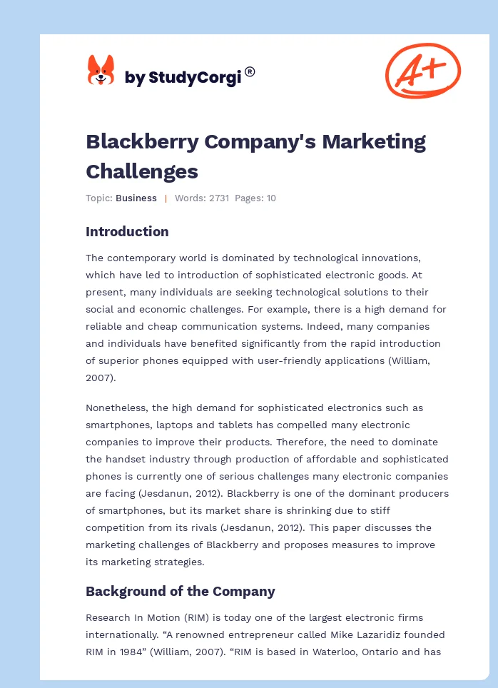 Blackberry Company's Marketing Challenges. Page 1