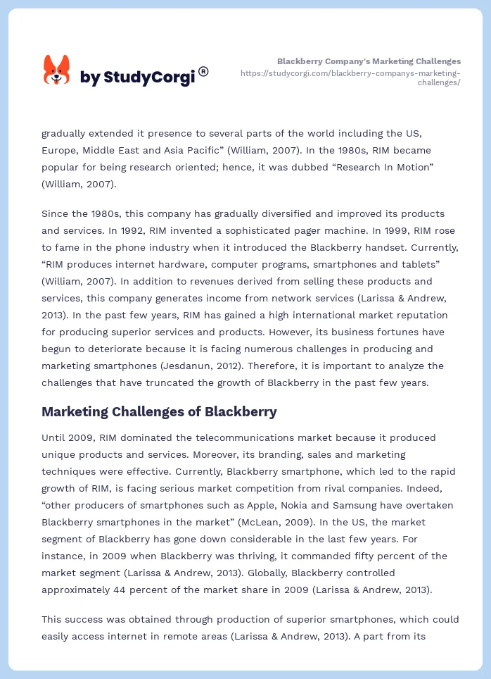 Blackberry Company's Marketing Challenges. Page 2