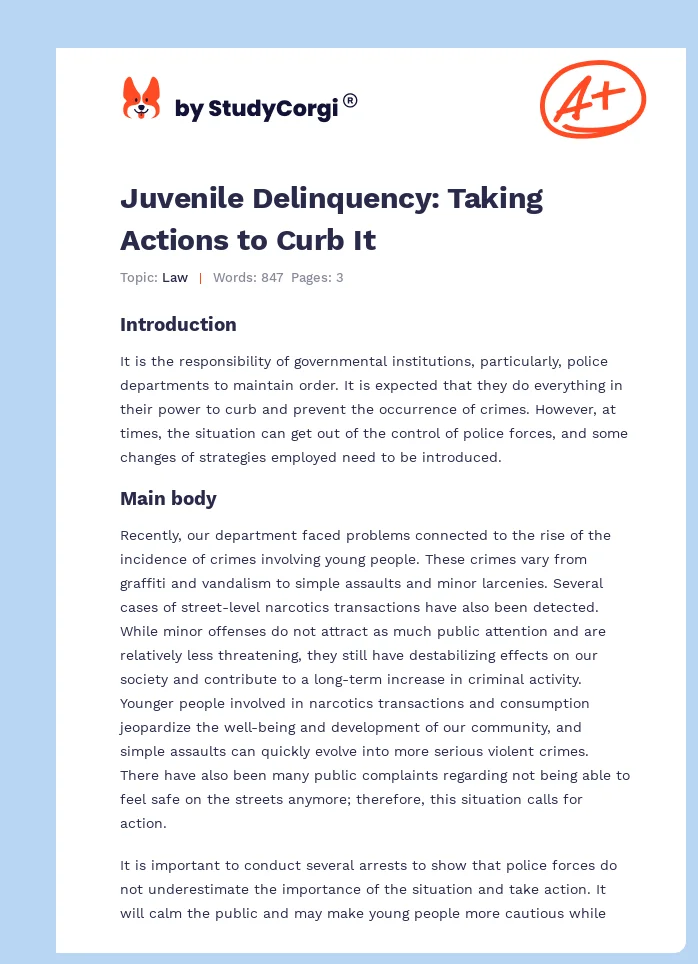 Juvenile Delinquency: Taking Actions to Curb It. Page 1