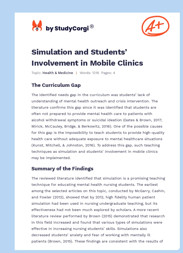 Simulation and Students’ Involvement in Mobile Clinics. Page 1