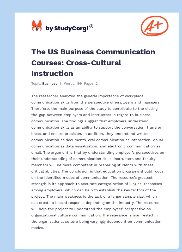 The US Business Communication Courses: Cross-Cultural Instruction. Page 1