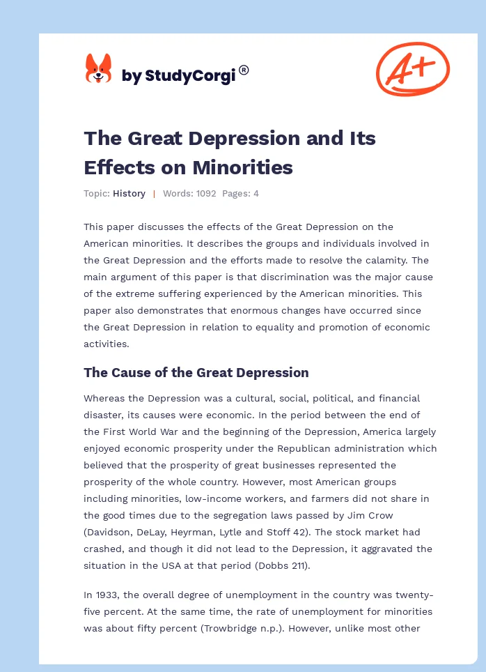 The Great Depression and Its Effects on Minorities. Page 1