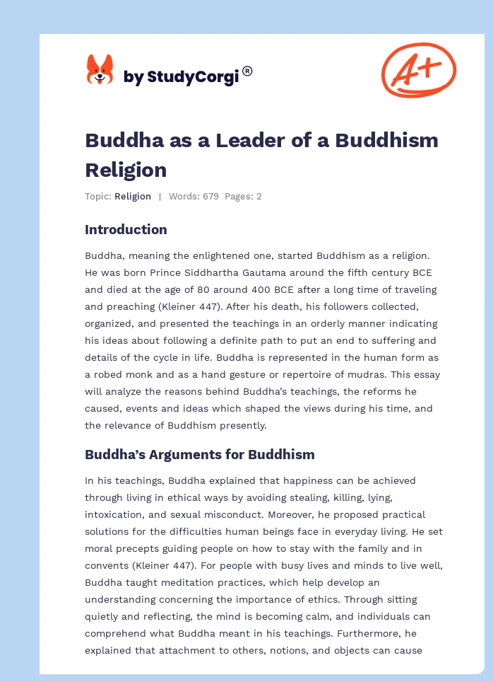 Buddha as a Leader of a Buddhism Religion. Page 1