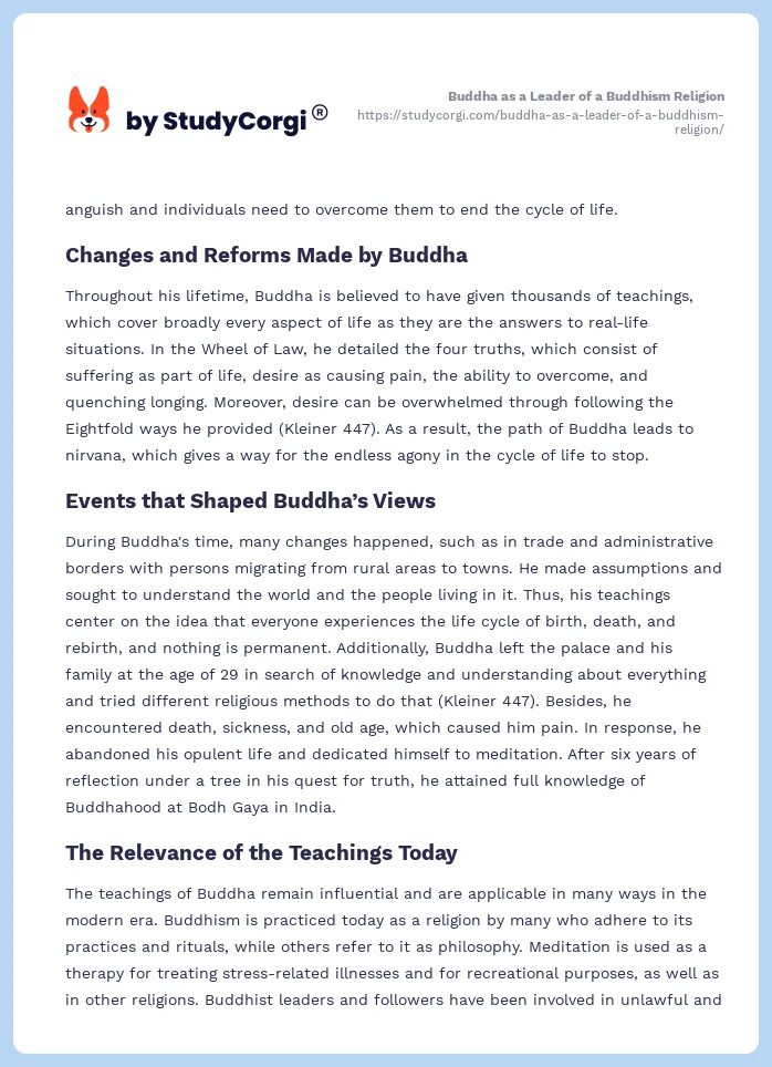 Buddha as a Leader of a Buddhism Religion. Page 2