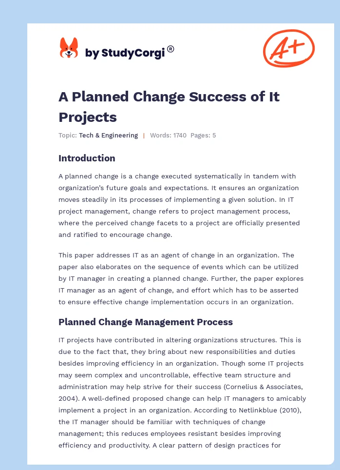 A Planned Change Success of It Projects. Page 1