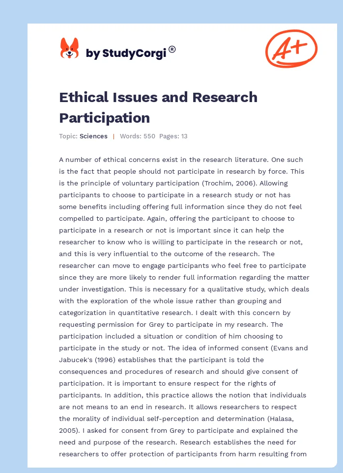Ethical Issues and Research Participation. Page 1