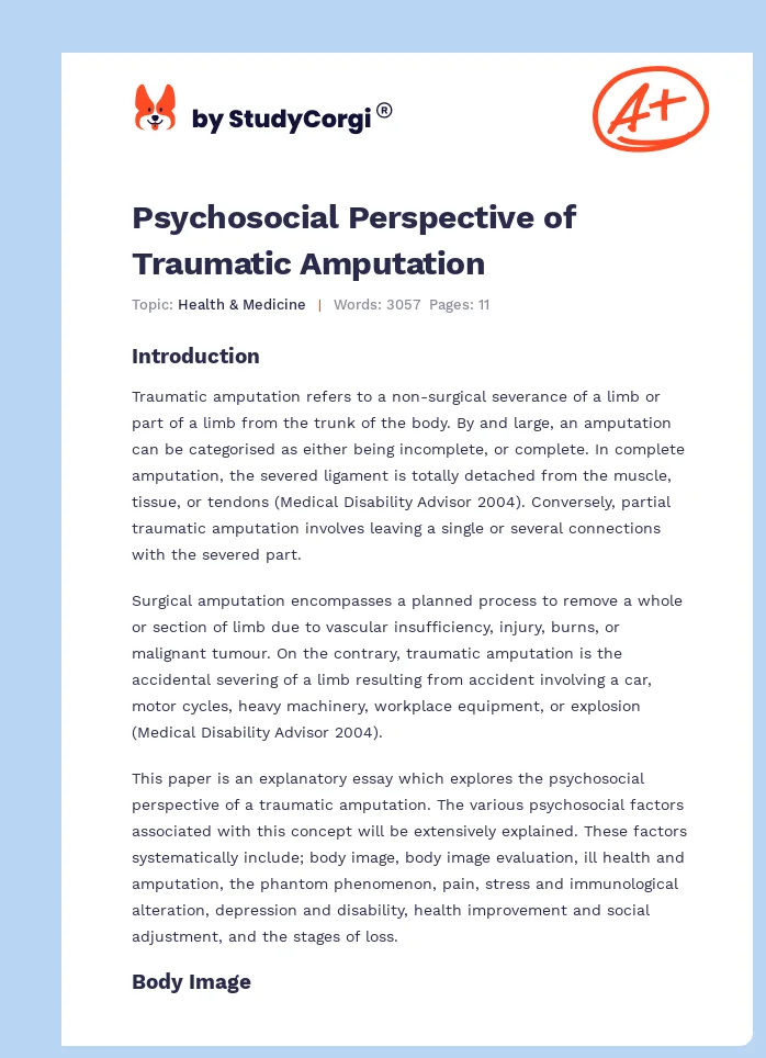 Psychosocial Perspective of Traumatic Amputation. Page 1