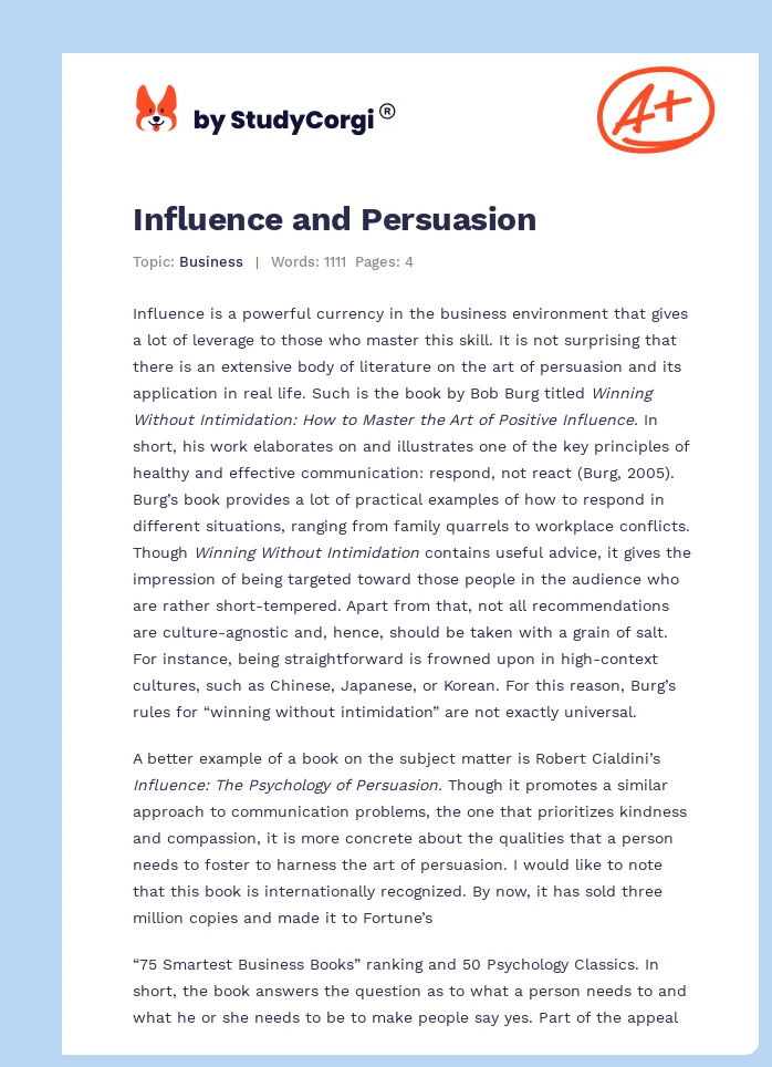 Influence and Persuasion. Page 1