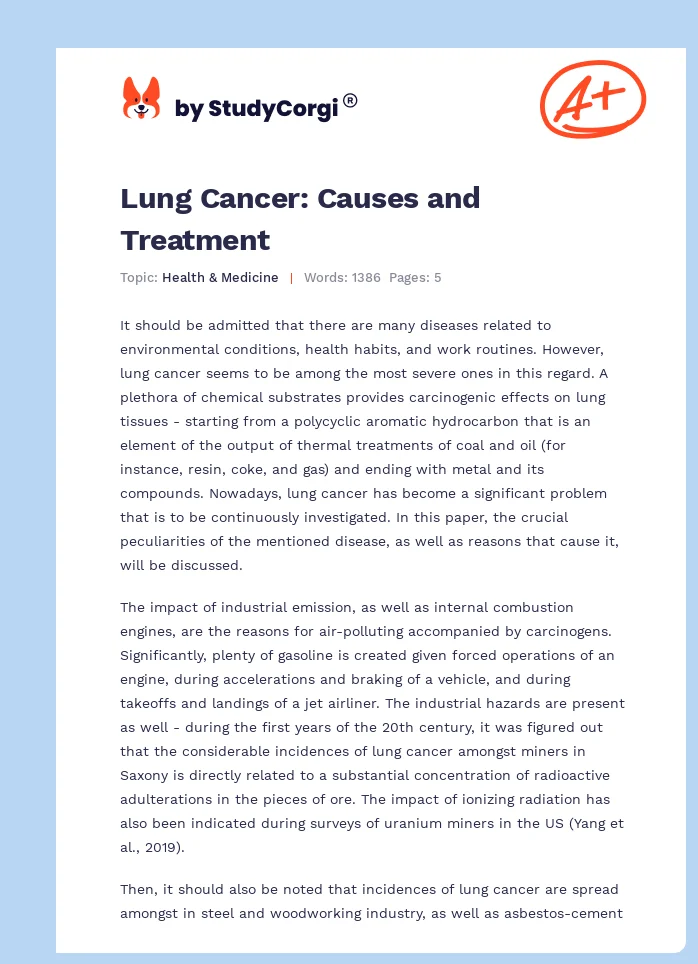Lung Cancer: Causes and Treatment. Page 1