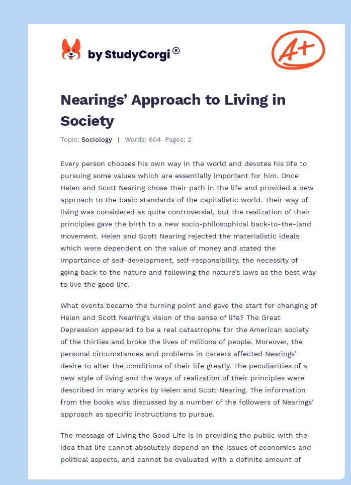 Nearings’ Approach to Living in Society. Page 1