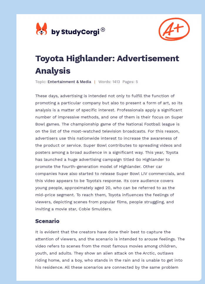 Toyota Highlander: Advertisement Analysis. Page 1