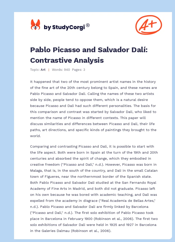 Pablo Picasso and Salvador Dalí: Contrastive Analysis. Page 1