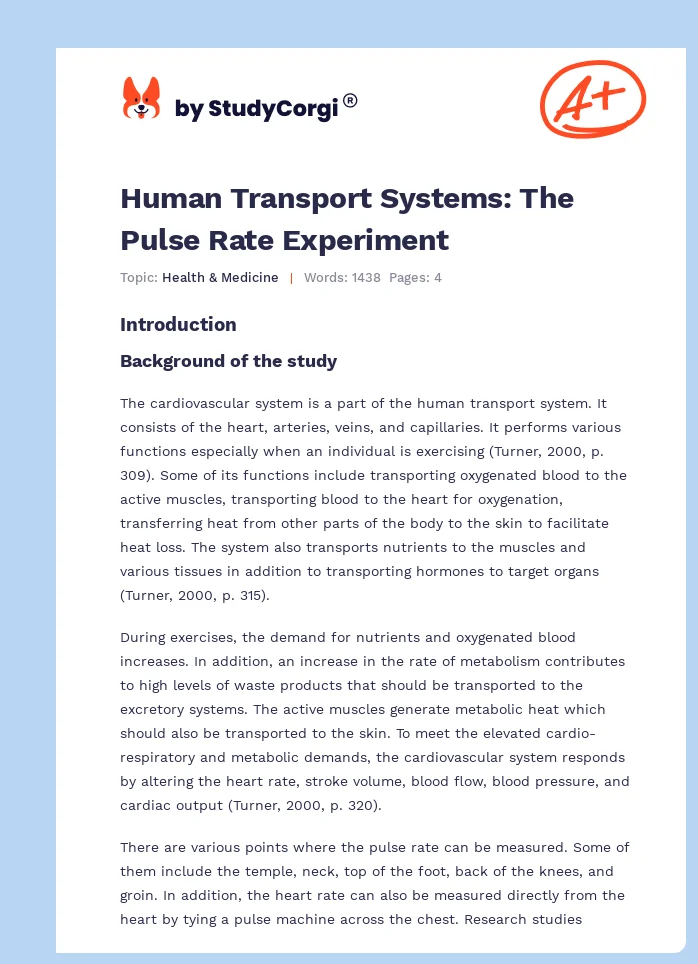 Human Transport Systems: The Pulse Rate Experiment. Page 1
