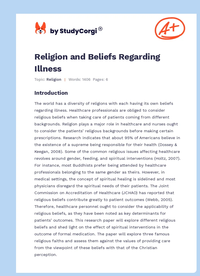 Religion and Beliefs Regarding Illness. Page 1