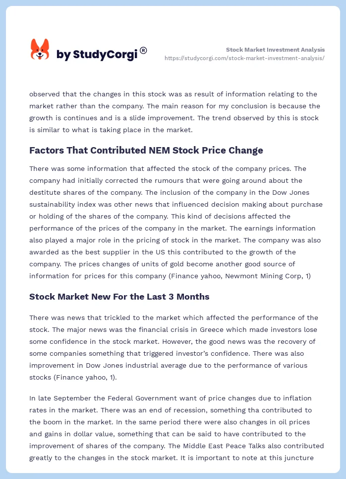 Stock Market Investment Analysis. Page 2