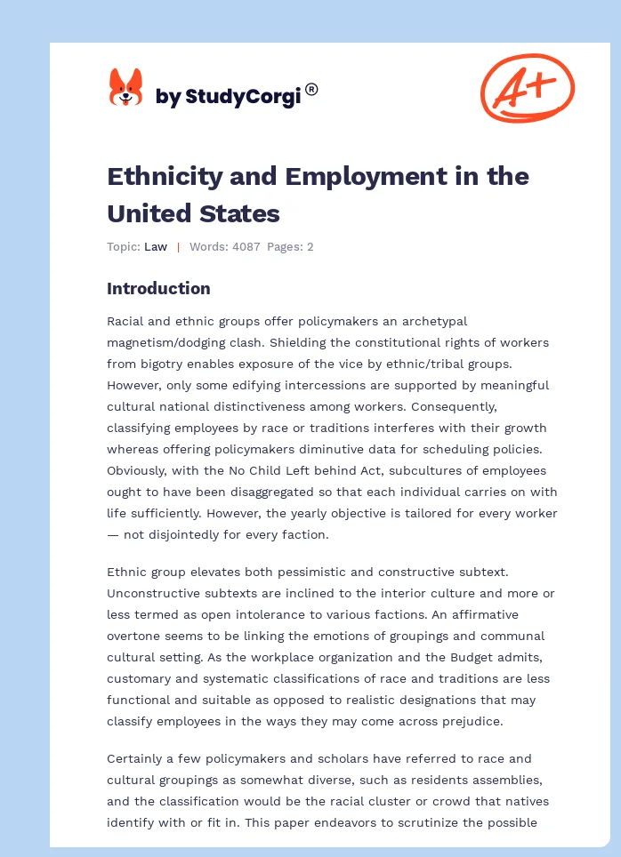 Ethnicity and Employment in the United States. Page 1