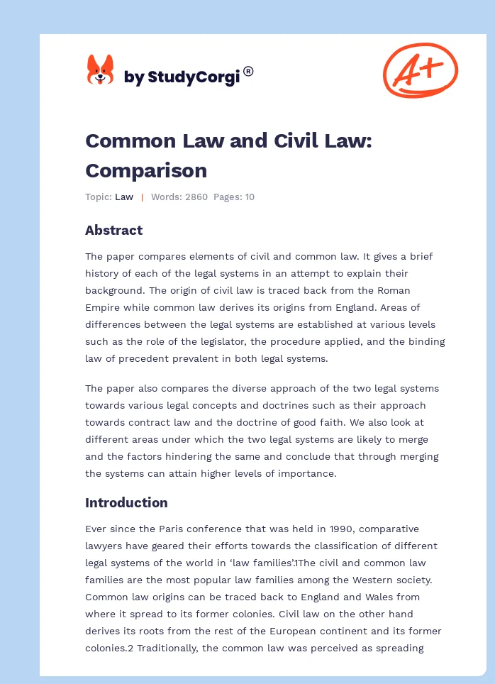 Common Law and Civil Law: Comparison. Page 1