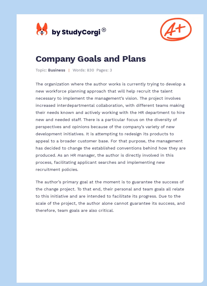 Company Goals and Plans. Page 1