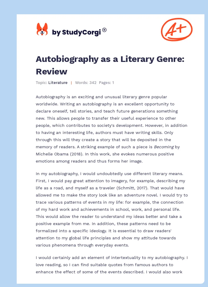 Autobiography as a Literary Genre: Review. Page 1
