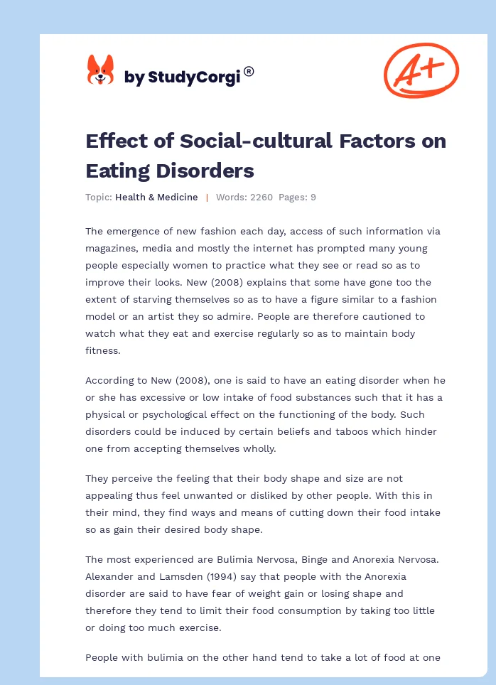 Effect of Social-cultural Factors on Eating Disorders. Page 1