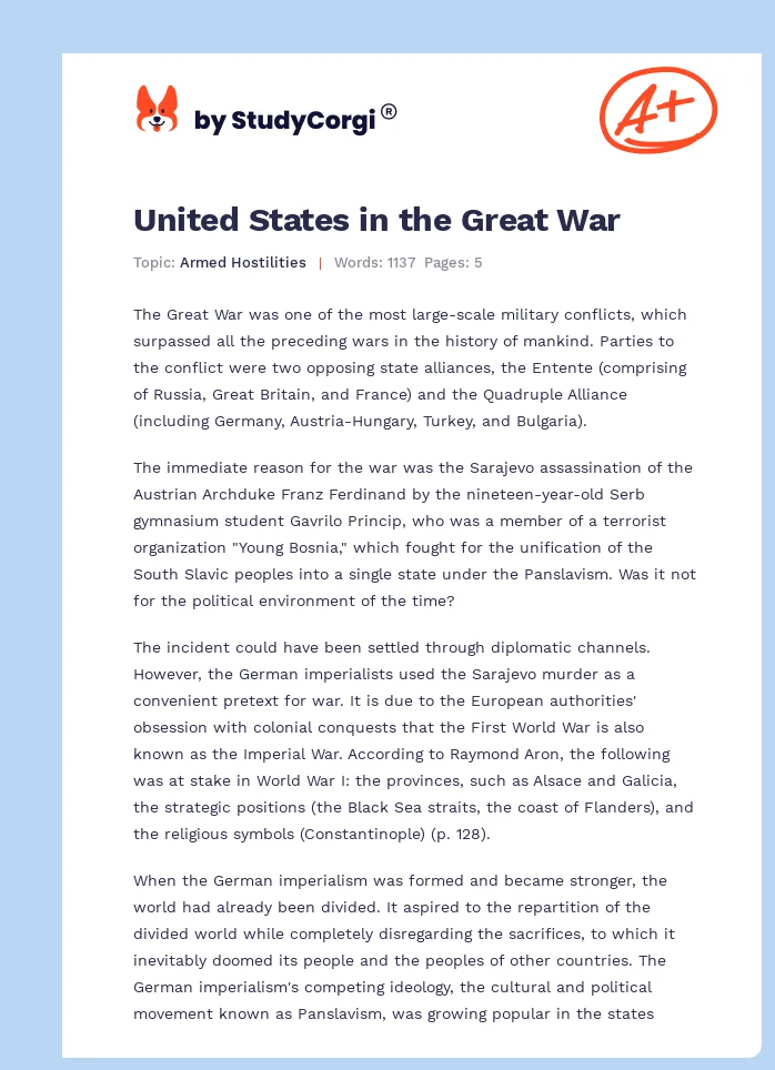 United States in the Great War. Page 1