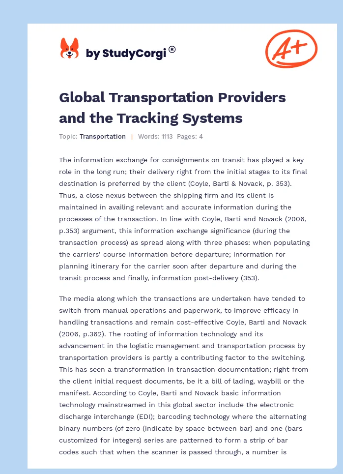 Global Transportation Providers and the Tracking Systems. Page 1