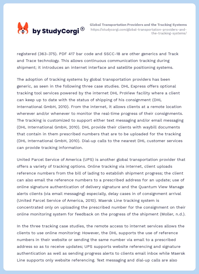 Global Transportation Providers and the Tracking Systems. Page 2