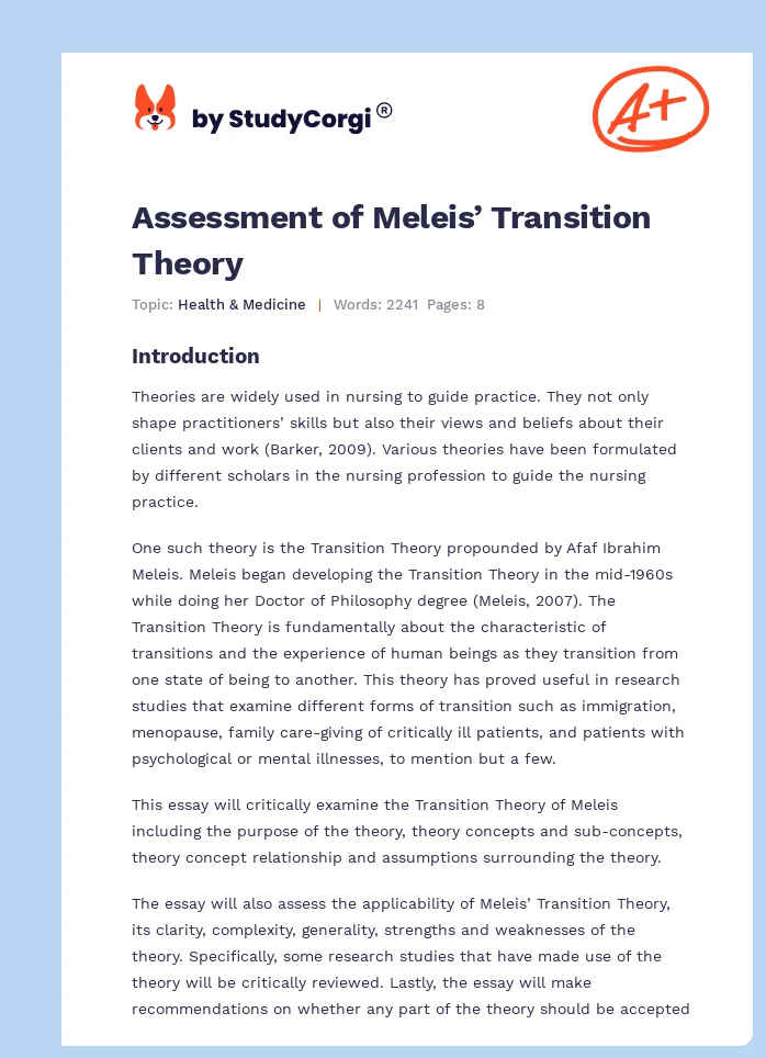 Assessment of Meleis’ Transition Theory. Page 1