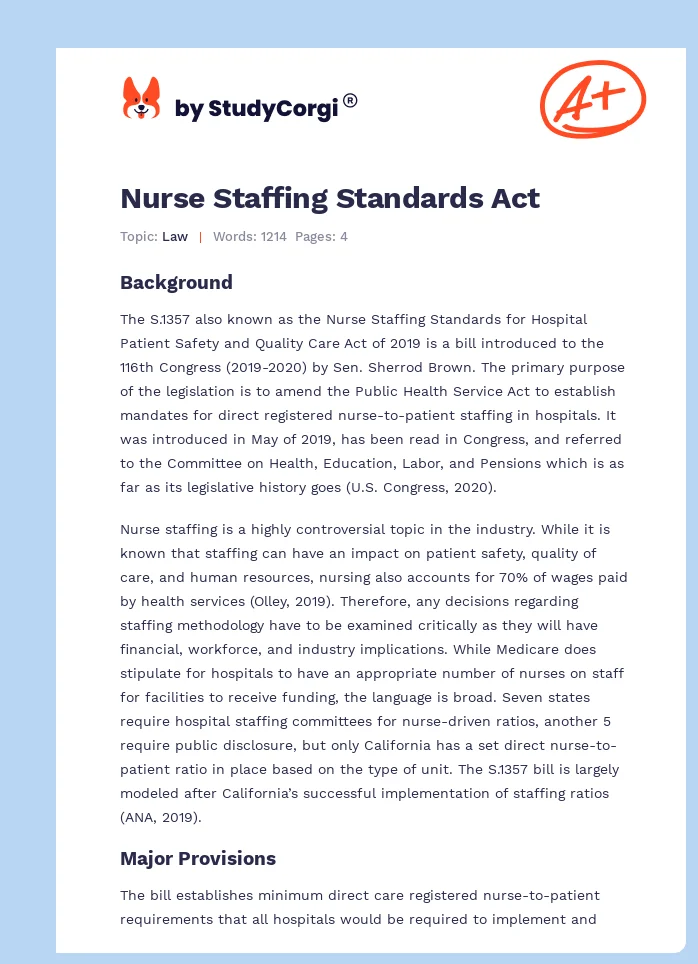 Nurse Staffing Standards Act. Page 1