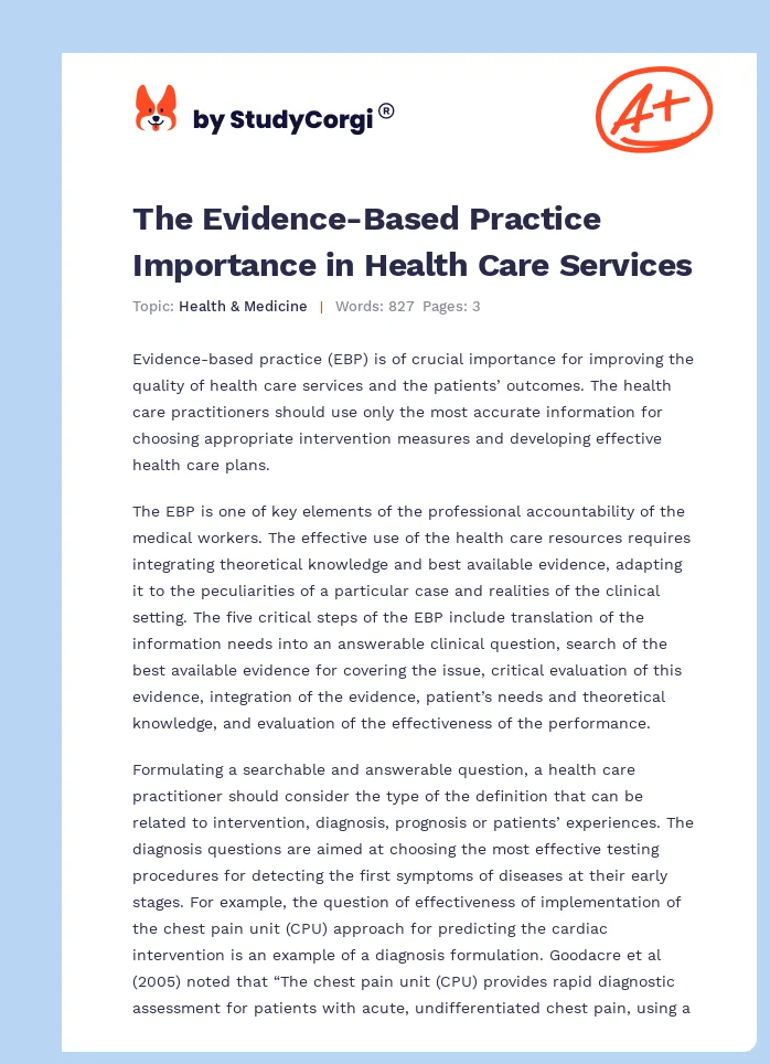 The Evidence-Based Practice Importance in Health Care Services. Page 1