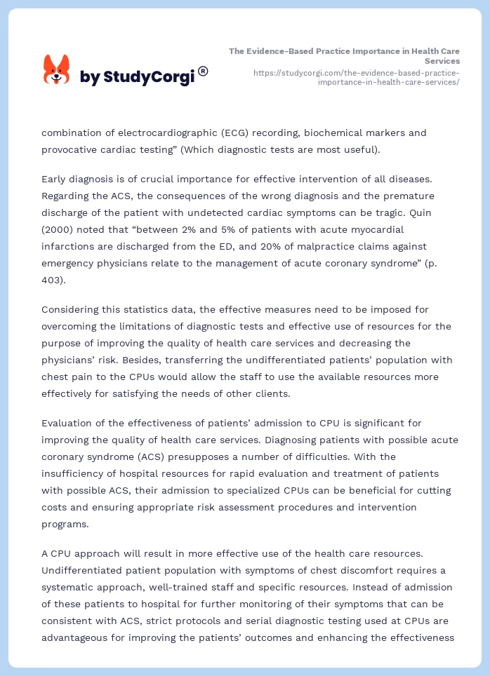 The Evidence-Based Practice Importance in Health Care Services. Page 2