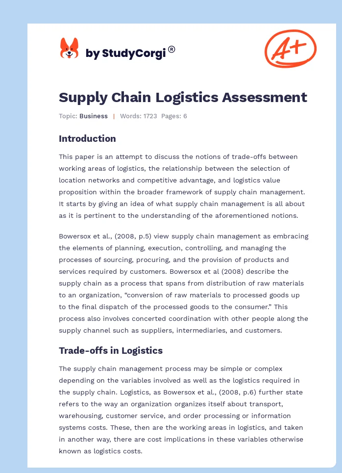 Supply Chain Logistics Assessment. Page 1