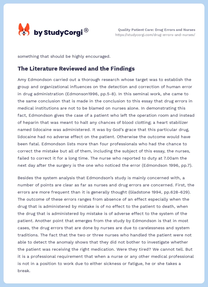Quality Patient Care: Drug Errors and Nurses. Page 2
