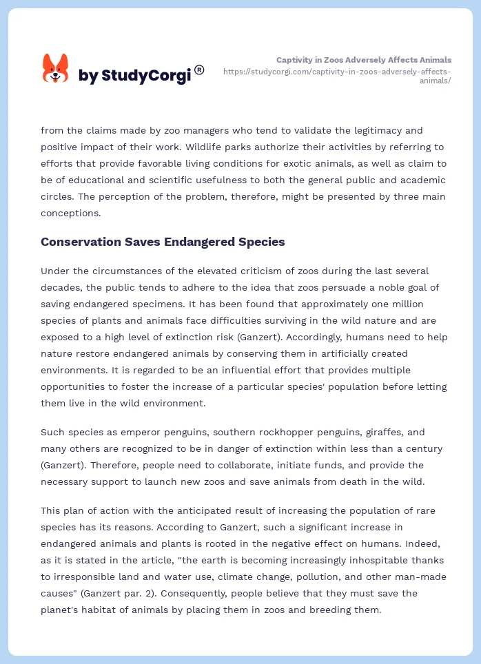Captivity in Zoos Adversely Affects Animals. Page 2