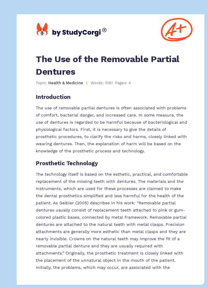 The Use of the Removable Partial Dentures. Page 1