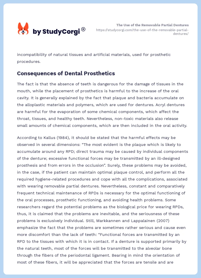 The Use of the Removable Partial Dentures. Page 2