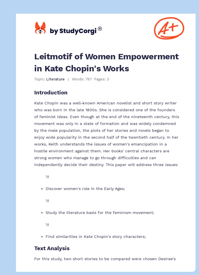 Leitmotif of Women Empowerment in Kate Chopin's Works. Page 1