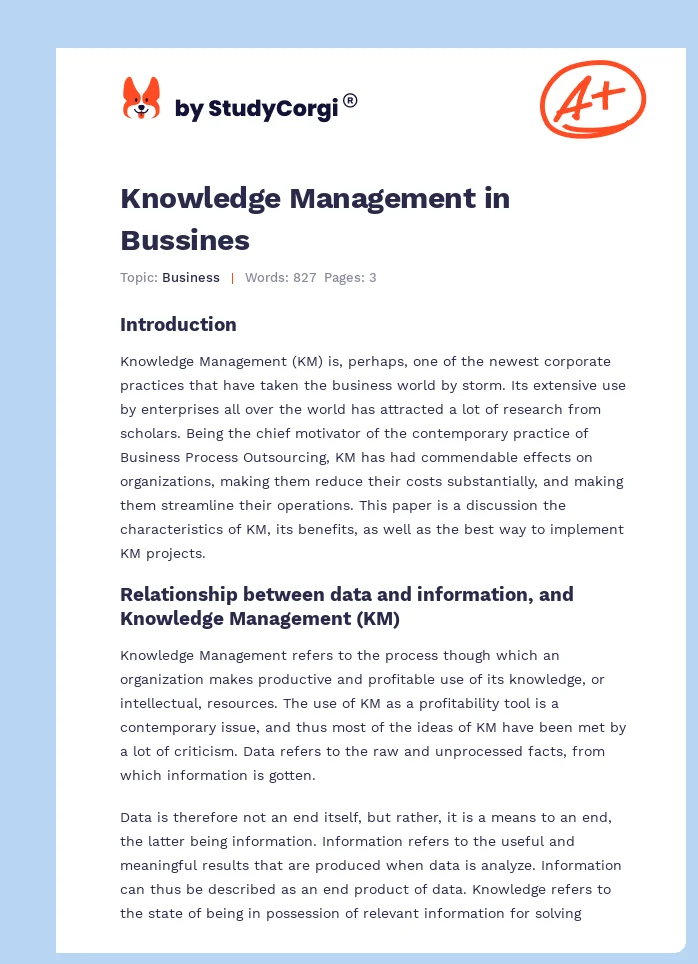 Knowledge Management in Bussines. Page 1