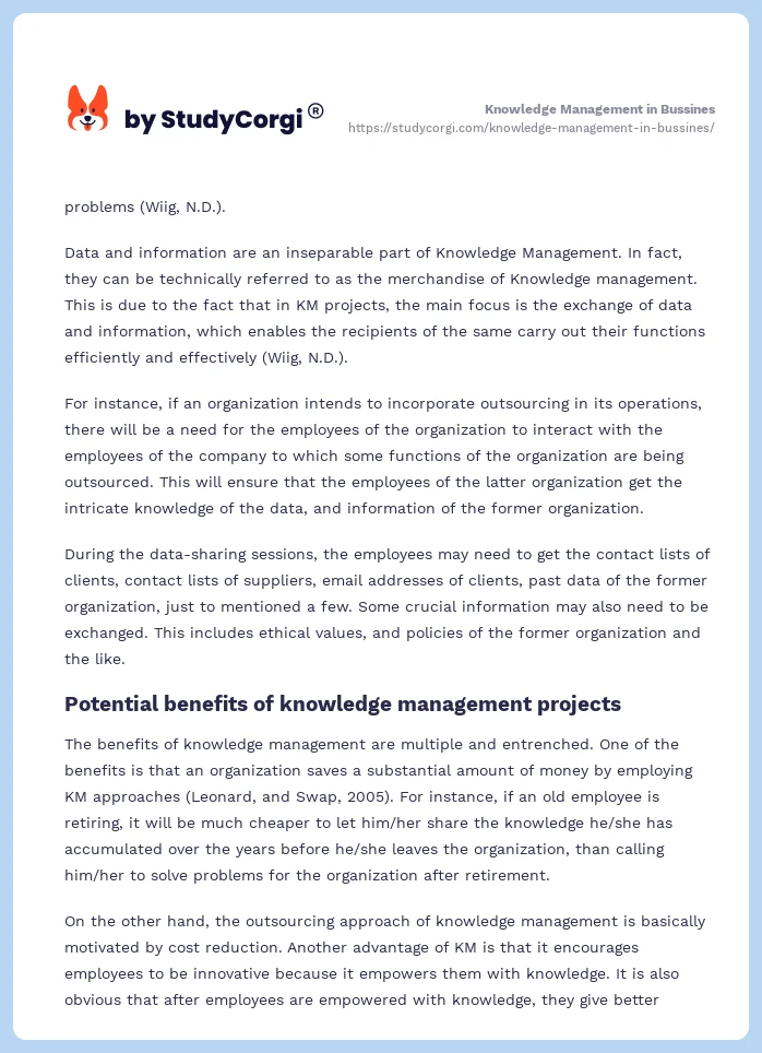 Knowledge Management in Bussines. Page 2