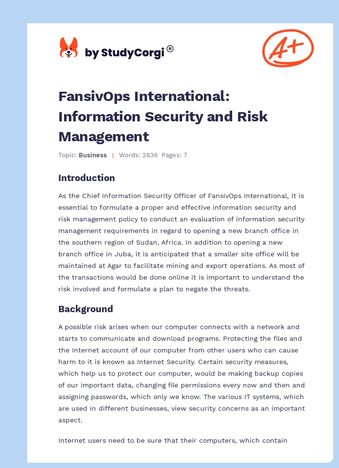 FansivOps International: Information Security and Risk Management. Page 1