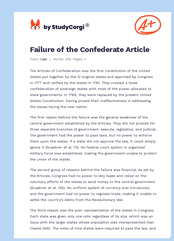 Failure of the Confederate Article. Page 1