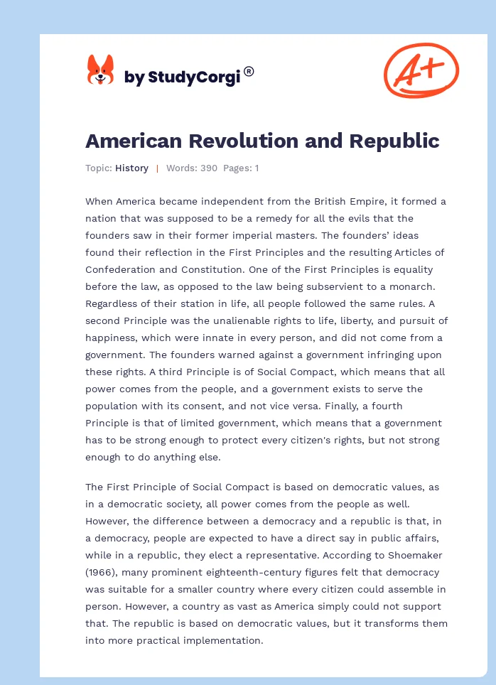 American Revolution and Republic. Page 1