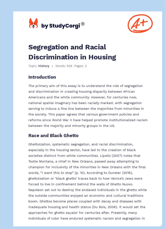 Segregation and Racial Discrimination in Housing. Page 1