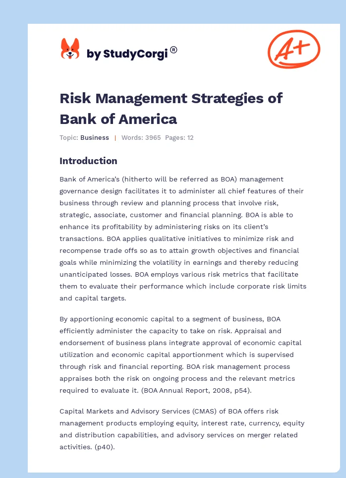 Risk Management Strategies of Bank of America. Page 1