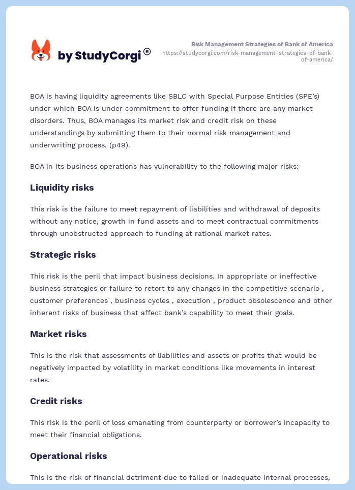 Risk Management Strategies of Bank of America. Page 2