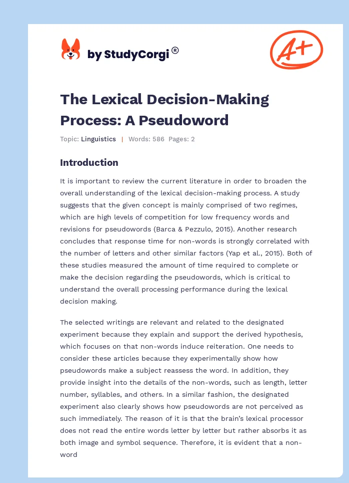 The Lexical Decision-Making Process: A Pseudoword. Page 1