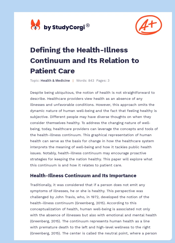 Defining the Health-Illness Continuum and Its Relation to Patient Care. Page 1