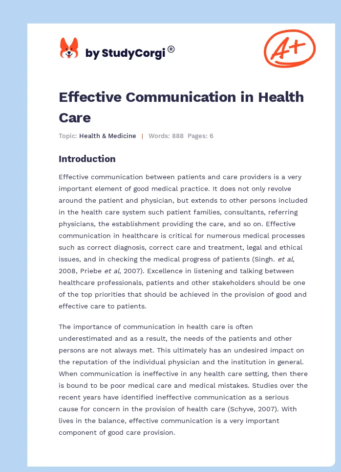 Effective Communication in Health Care. Page 1